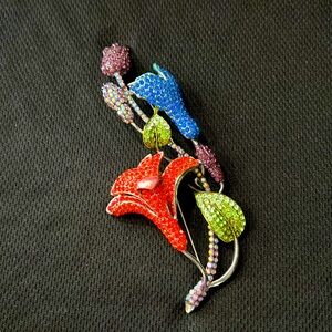 Multi-colour rhinestone flowers brooch